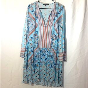 BCBGMaxAzria Long Sleeve Dress in Blue and Orange Floral